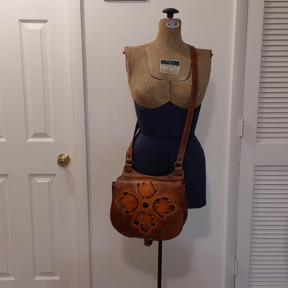 Patricia Nash Tan Leather Crossbody Bag with Floral Design - Picture 2 of 10